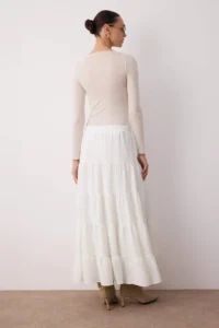 TRENDYOLMiLLA White Cotton textured Material Maxi Size Weaving Bohem Skirt - Image 4
