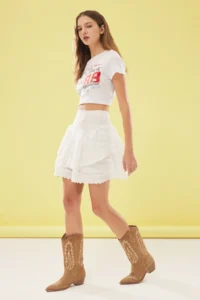 TRENDYOLMiLLA White Ruffled Skirt Lace Embroidered Mini Size Weaving  Skirt