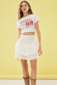 TRENDYOLMiLLA White Ruffled Skirt Lace Embroidered Mini Size Weaving  Skirt - Image 2