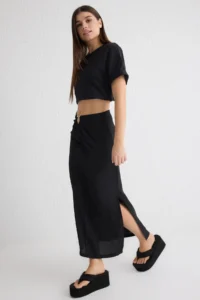 TRENDYOLMiLLA Black Belde Hair Clip Detailed Flowy Material Midi Size Weaving Skirt - Image 3