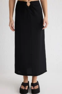 TRENDYOLMiLLA Black Belde Hair Clip Detailed Flowy Material Midi Size Weaving Skirt - Image 4