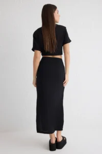 TRENDYOLMiLLA Black Belde Hair Clip Detailed Flowy Material Midi Size Weaving Skirt - Image 6