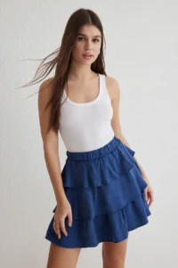 TRENDYOLMiLLA Navy Blue Skirt Ruffle Detailed Elastic Waist Mini Size Weaving Skirt - Image 2