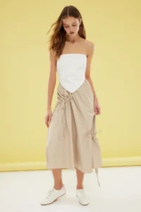 TRENDYOLMiLLA Khaki Parachute Material Elastic Waist Maxi Size Weaving Skirt - Image 2