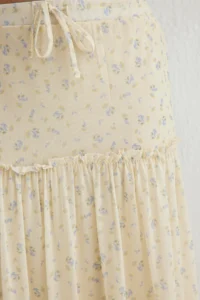 TRENDYOLMİLLA Light Yellow Tulle Floral Printed Ruffle/Drape Detailed Flexible Skirt - Image 4