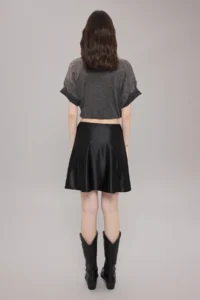TRENDYOLMİLLA Black Satin Material A Line/Life Cut Waist Detailed Mini Skirt - Image 4