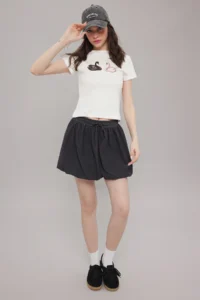 TRENDYOLMİLLA Anthracite Beli Laced Balloon Mini Knitting Skirt