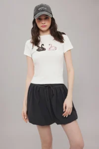 TRENDYOLMİLLA Anthracite Beli Laced Balloon Mini Knitting Skirt - Image 2