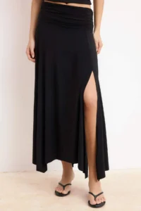 TRENDYOLMİLLA Black Waist Detailed slit Flexible Knitting Maxi Skirt - Image 3
