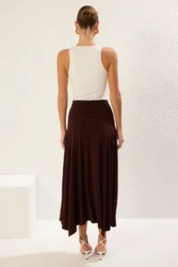 TRENDYOLMİLLA Brown Waist Detailed slit Flexible Knitting Maxi Skirt - Image 5