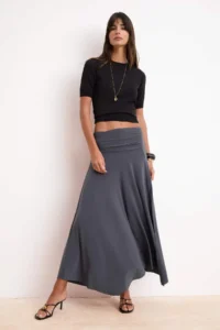 TRENDYOLMİLLA Anthracite Waist Detailed slit Flexible Knitting Maxi Skirt - Image 2