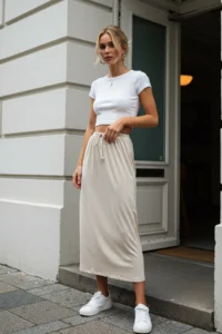 TRENDYOLMİLLA Stone Soft Touch Binding Detail Maxi Flexible Skirt