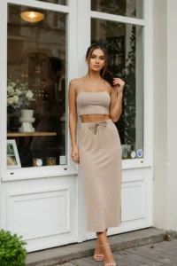 TRENDYOLMİLLA Stone Soft Touch Binding Detail Maxi Flexible Skirt - Image 2