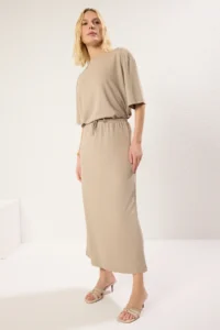 TRENDYOLMİLLA Stone Soft Touch Binding Detail Maxi Flexible Skirt - Image 3