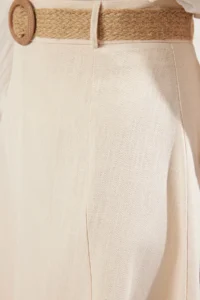 TRENDYOLMiLLA Beige Belt Detailed Linen Maxi Size A-line Maxi Size Weaving Skirt - Image 5