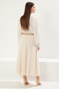 TRENDYOLMiLLA Beige Belt Detailed Linen Maxi Size A-line Maxi Size Weaving Skirt - Image 6