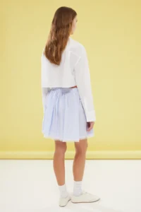 TRENDYOLMiLLA Mavi Front Button and Weaving Skirt End Lace Detailed pleated Mini Size Weaving Skirt - Image 5