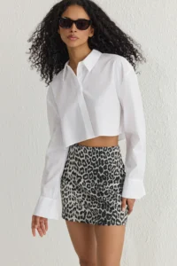 TRENDYOLMiLLA Multicolored Cotton Material animals Leopard Patterned Mini Size Weaving Skirt - Image 2