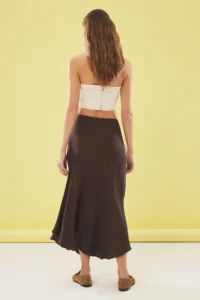 TRENDYOLMiLLA Dark Brown Flowy Material Low Waist End Asymmetric Maxi Size Weaving Skirt - Image 5