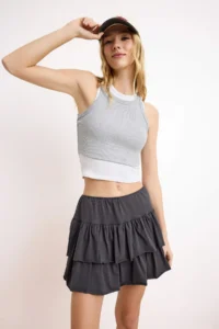 TRENDYOLMİLLA Anthracite Ruffled Skirt Mini Flexible Knitting Skirt - Image 2