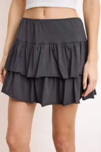 TRENDYOLMİLLA Anthracite Ruffled Skirt Mini Flexible Knitting Skirt - Image 3