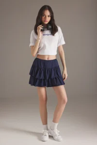 TRENDYOLMİLLA Navy Blue Ruffled Skirt Mini Flexible Knitting Skirt - Image 2