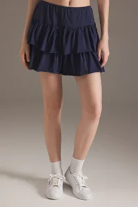 TRENDYOLMİLLA Navy Blue Ruffled Skirt Mini Flexible Knitting Skirt - Image 3