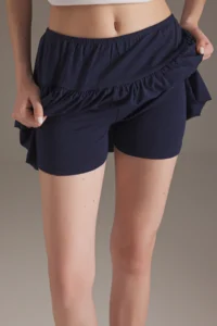 TRENDYOLMİLLA Navy Blue Ruffled Skirt Mini Flexible Knitting Skirt - Image 4