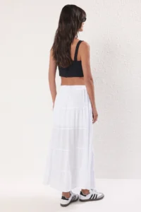 TRENDYOLMiLLA White Bow Detailed A -line with flywheel LONG Maxi Size Half Lined Viscose Weaving Skirt - Image 4