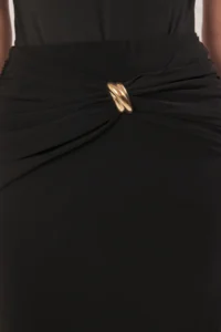 TRENDYOLMİLLA Black Gold Accessory Detailed Flexible Maxi Knitting Fish Skirt - Image 4