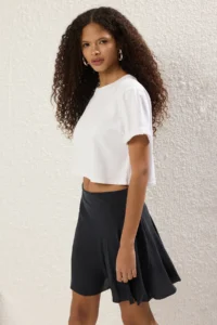TRENDYOLMİLLA Anthracite More Sustainable Modal Content Frilly Knitting Skirt - Image 2