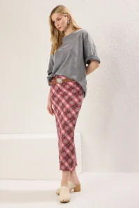 TRENDYOLMİLLA Multicolored textured Checkered Material Printed Maxi Flexible Knitting Skirt
