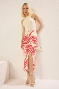 TRENDYOLMiLLA Multicolored Patterned Cotton Fabric Slit Detailed Midi Size Weaving Skirt - Image 2