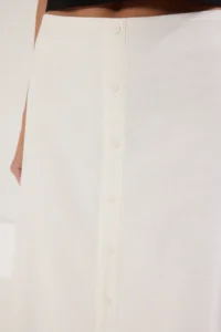 TRENDYOLMiLLA White Button Detailed slit linen look Lined Maxi Weaving Skirt - Image 3