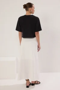 TRENDYOLMiLLA White Button Detailed slit linen look Lined Maxi Weaving Skirt - Image 4