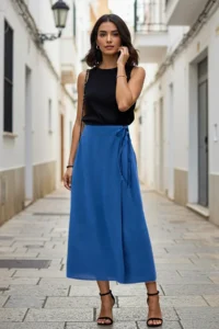 TRENDYOLMiLLA Navy Blue Binding Detailed Double breasted Kapama Maxi Size Weaving Skirt