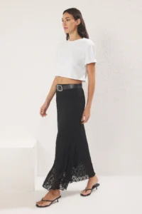 TRENDYOLMİLLA Black A Line Lined Lace Maxi Flexible Knitting Skirt - Image 2
