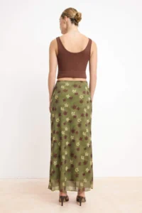 TRENDYOLMİLLA Khaki Abstract Patterned Tulle Lace Detailed Flexible Skirt Skirt - Image 4
