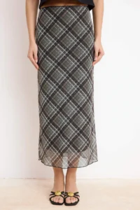 TRENDYOLMİLLA Multicolored Plaid Patterned Tulle Lace Detailed Flexible  Skirt - Image 3