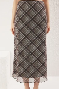 TRENDYOLMİLLA Multicolored Plaid Patterned Tulle Lace Detailed Flexible  Skirt - Image 7