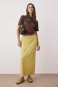 TRENDYOLMİLLA Yellow Puantiye Patterned Tulle Lace Detailed Flexible Skirt