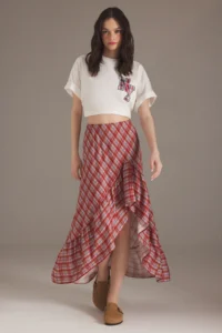 TRENDYOLMiLLA More Sustainable Multicolored Plaid Patterned Skirt Ucu Asymmetric Midi Size  Skirt - Image 2