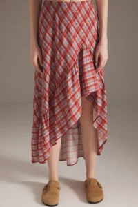 TRENDYOLMiLLA More Sustainable Multicolored Plaid Patterned Skirt Ucu Asymmetric Midi Size  Skirt - Image 3