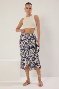 TRENDYOLMiLLA Multicolored Binding Detailed Patterned Midi Size Weaving Skirt