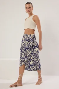 TRENDYOLMiLLA Multicolored Binding Detailed Patterned Midi Size Weaving Skirt - Image 2