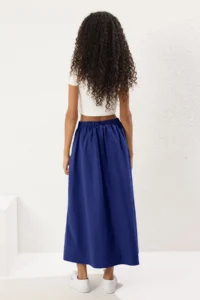 TRENDYOLMiLLA Navy Blue Pleated Detailed Maxi Size Weaving Skirt - Image 4