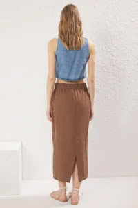 TRENDYOLMiLLA Brown linen look slit Skirt - Image 3