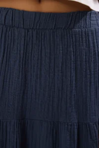 TRENDYOLMİLLA Navy Blue 100% Cotton Muslin LONG Maxi Skirt - Image 3