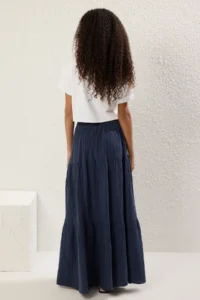 TRENDYOLMİLLA Navy Blue 100% Cotton Muslin LONG Maxi Skirt - Image 4