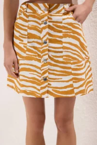 TRENDYOLMiLLA Yellow animals Zebra Patterned Front buttoned Mini Skirt - Image 3
